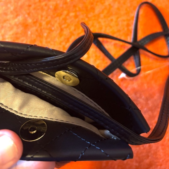 Black real leather topstitched diamond phone clutch bag made in Italy NWT - Picture 5 of 10